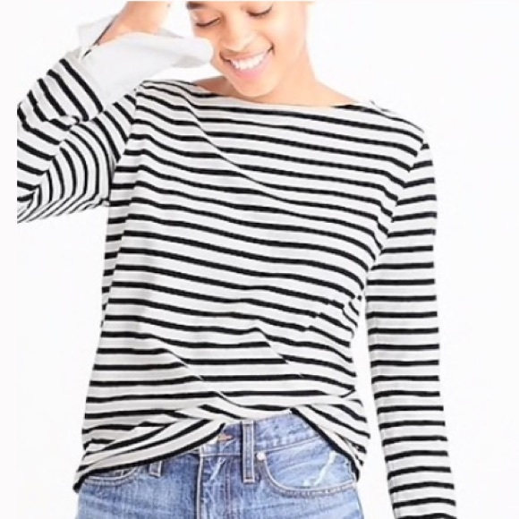 J. Crew Tops - JCrew Stripped Boatneck T-Shirt w/Built-in Cuffs